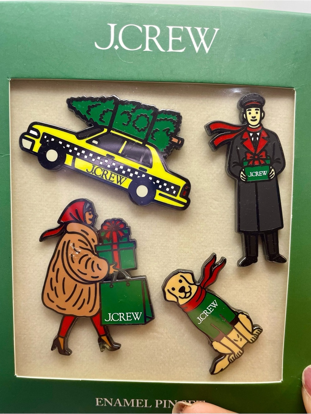 J. Crew Holiday Enamel Pin Set -Taxi, Man, Dog, and Woman shopping